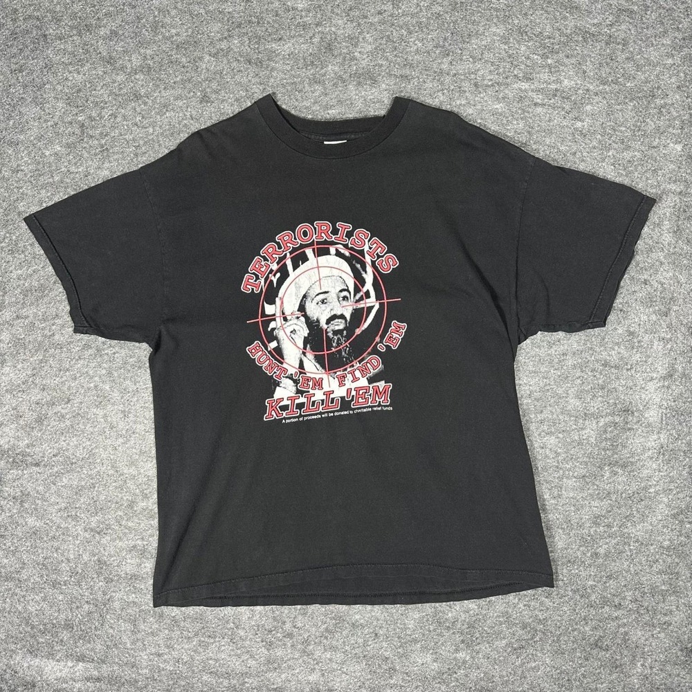 Vtg 2000s Terrorists Hunt 'Em Find 'Em Kill 'Em Shirt XL‎ Delta Pro Weight 9/11